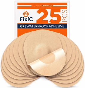 FixiC – Adhesive Patches for G7 & Stelo – 25 Pack Premium Waterproof Adhesive Patches – No Glue in The Center – Pre-Cut Back Paper – Adhesive Patch for G7 – Long Fixation! (Tan, Without Hole)