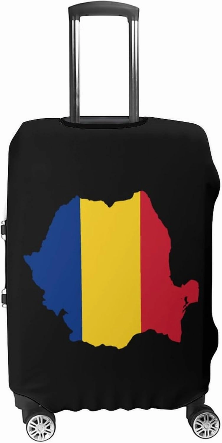 Flag Map of Romania Custom Luggage Covers Elastic Travel Suitcase Protector Case Fit 20-30 Inch Baggage