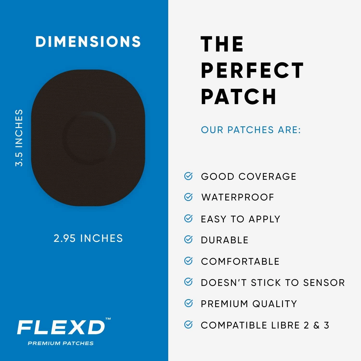Flexd - Libre 3 Sensor Covers Waterproof, Freestyle Adhesive Patches (Pack of 30) Oval, Black