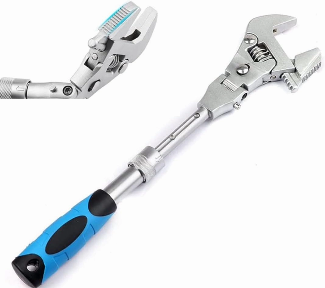 Flexhead Adjustable Wrench, 10" to 12" Ratcheting Crescent Wrenches with Retractable Extension Shank and 180⁰ Rotating Head Flex Head Ratchet Wrench Tool