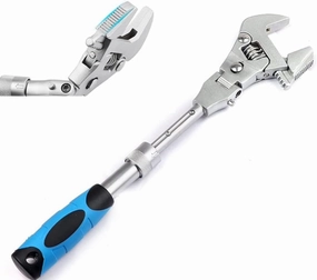 Flexhead Adjustable Wrench, 10" to 12" Ratcheting Crescent Wrenches with Retractable Extension Shank and 180⁰ Rotating Head Flex Head Ratchet Wrench Tool