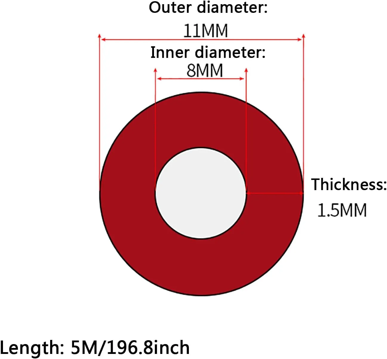 Flexible Red Silicone Tubing - 5m/16.4ft - Food Grade Hose for Pumps, Plumbing, and Irrigation(8mm*11mm)
