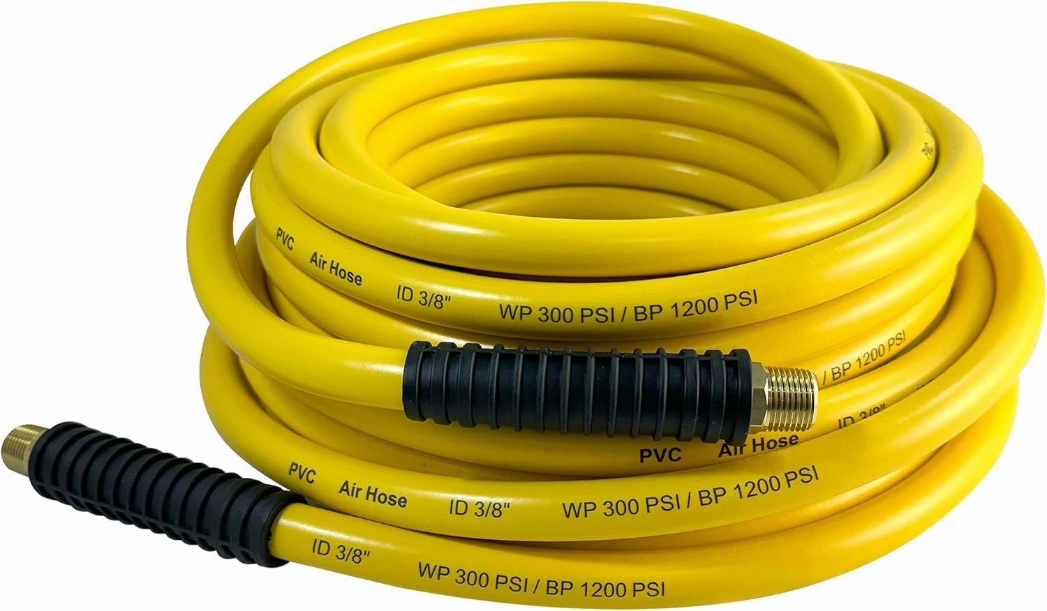 Flexon 3/8" x 100 ft PVC Air Hose – Lightweight, Heavy Duty. Solid Brass MNPT Fittings, Kink Resistant, Tangle Free, Burst Pressure 1200 PSI, Temperature Range -40°F to 160°F