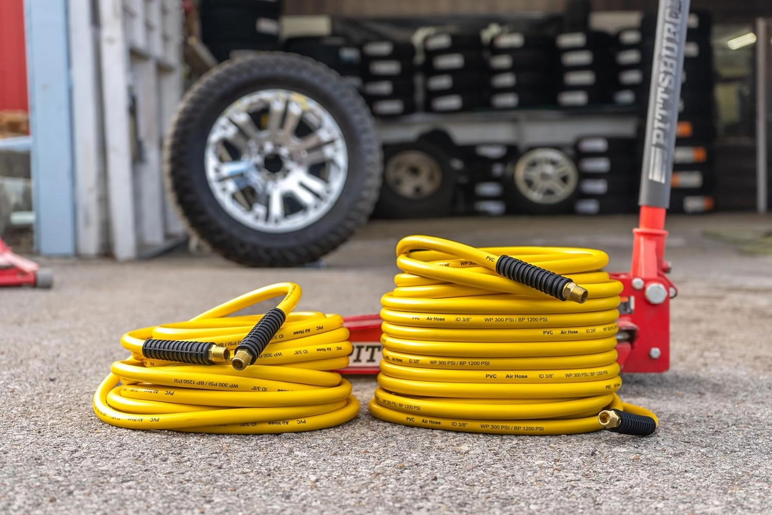 Flexon 3/8" x 100 ft PVC Air Hose – Lightweight, Heavy Duty. Solid Brass MNPT Fittings, Kink Resistant, Tangle Free, Burst Pressure 1200 PSI, Temperature Range -40°F to 160°F