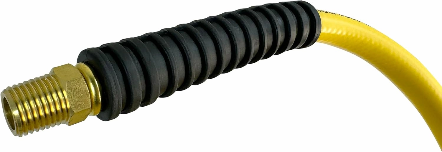 Flexon 3/8" x 100 ft PVC Air Hose – Lightweight, Heavy Duty. Solid Brass MNPT Fittings, Kink Resistant, Tangle Free, Burst Pressure 1200 PSI, Temperature Range -40°F to 160°F