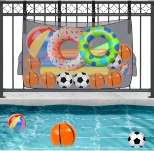 Float Toy Storage Mesh Bag, Swimming Pool Organizer Fence Net Holder for Inflatable Balls, Toys, Floats Ring, Noodles and Accessories, Black
