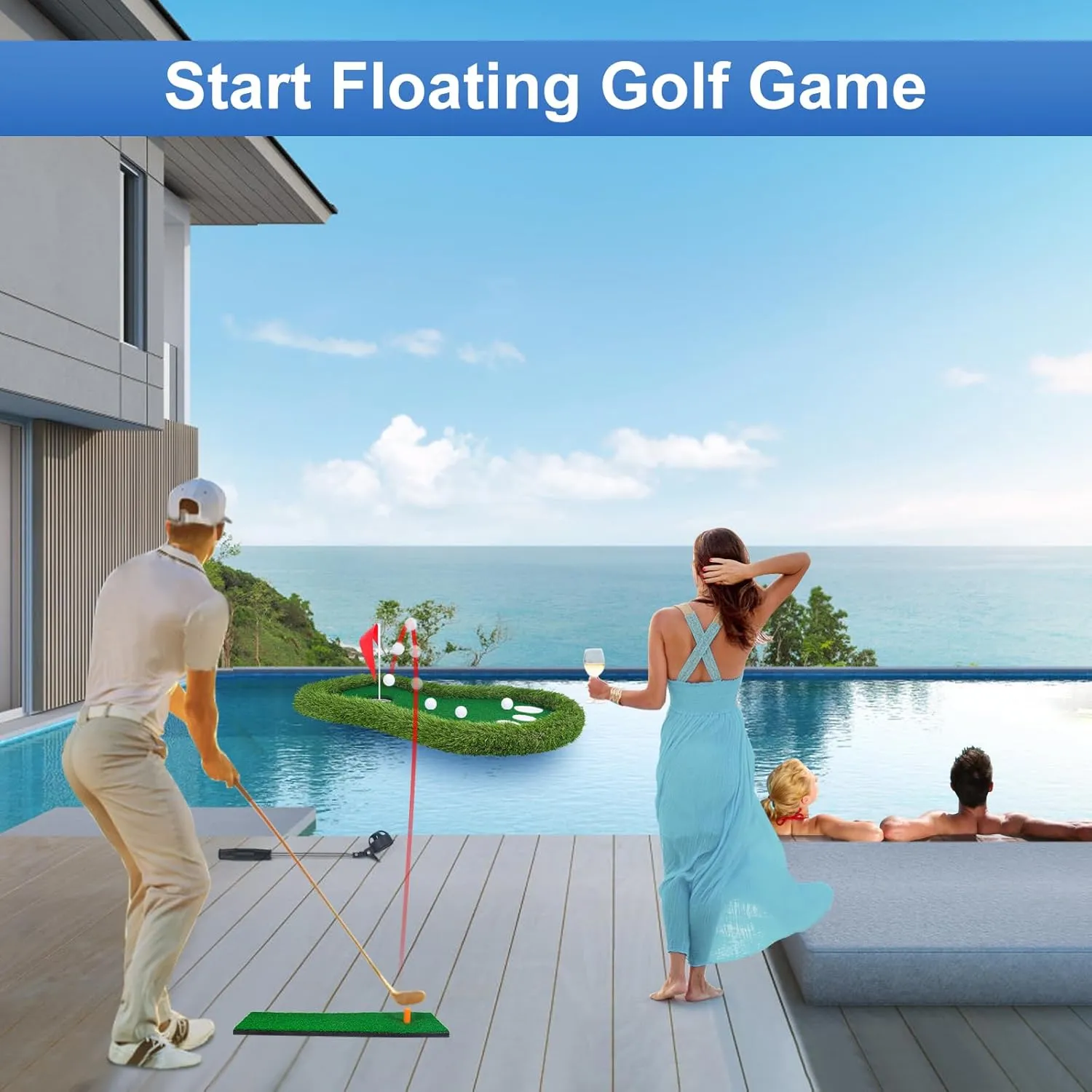 Floating Golf Green for Pool, Floating Chipping Green Mat with Ball Retriever for Pool/Lake, No Drifting Floating Golf Putting Turf Game Set for Golfers