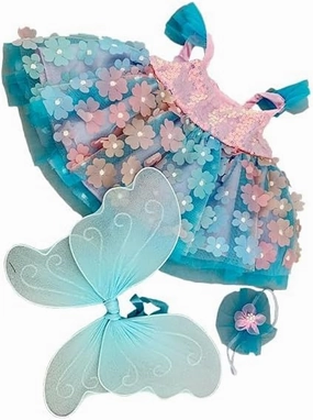 Floral Butterfly Dress with Wings – Fits Most 6-10 Inch Stuffed Animals – Doll Outfit for Plush Toys