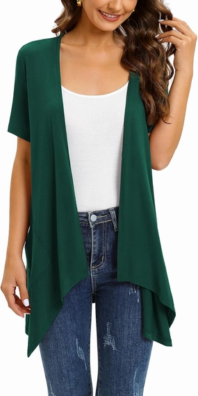 Floral Short Sleeve Cardigans for Women Casual Drape Open Front Lightweight Summer Cardigan with Pocket High Low Hem