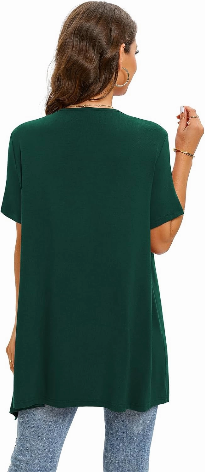 Floral Short Sleeve Cardigans for Women Casual Drape Open Front Lightweight Summer Cardigan with Pocket High Low Hem