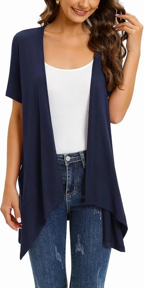 Floral Short Sleeve Cardigans for Women Casual Drape Open Front Lightweight Summer Cardigan with Pocket High Low Hem