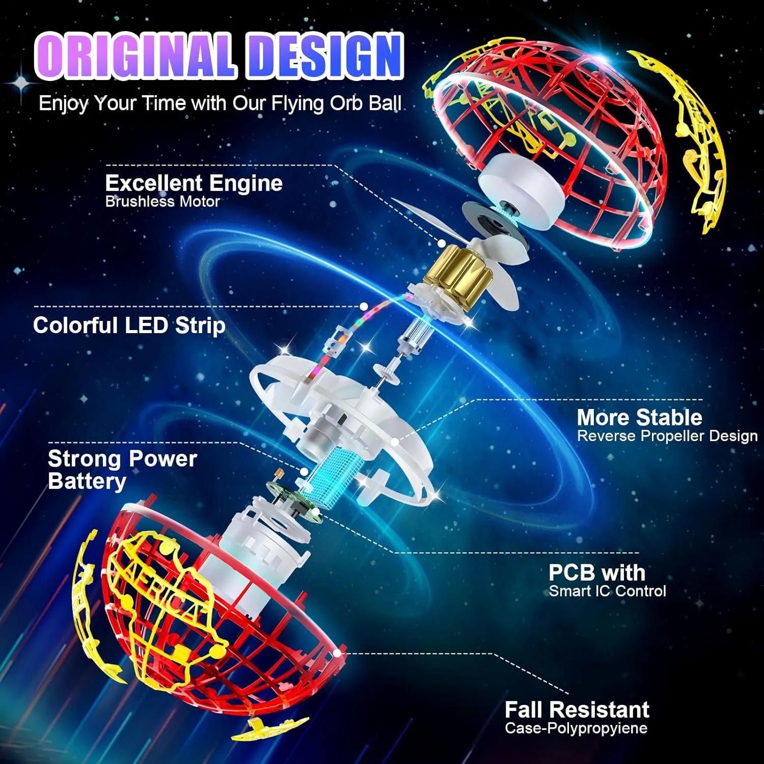 Flying orb Ball 2025 Hover Boomerang Ball 6 Lighting Effects Cool Toys Gift for 678910  Year Kids Teen Adults Indoor Outdoor Flying Toy(Red)