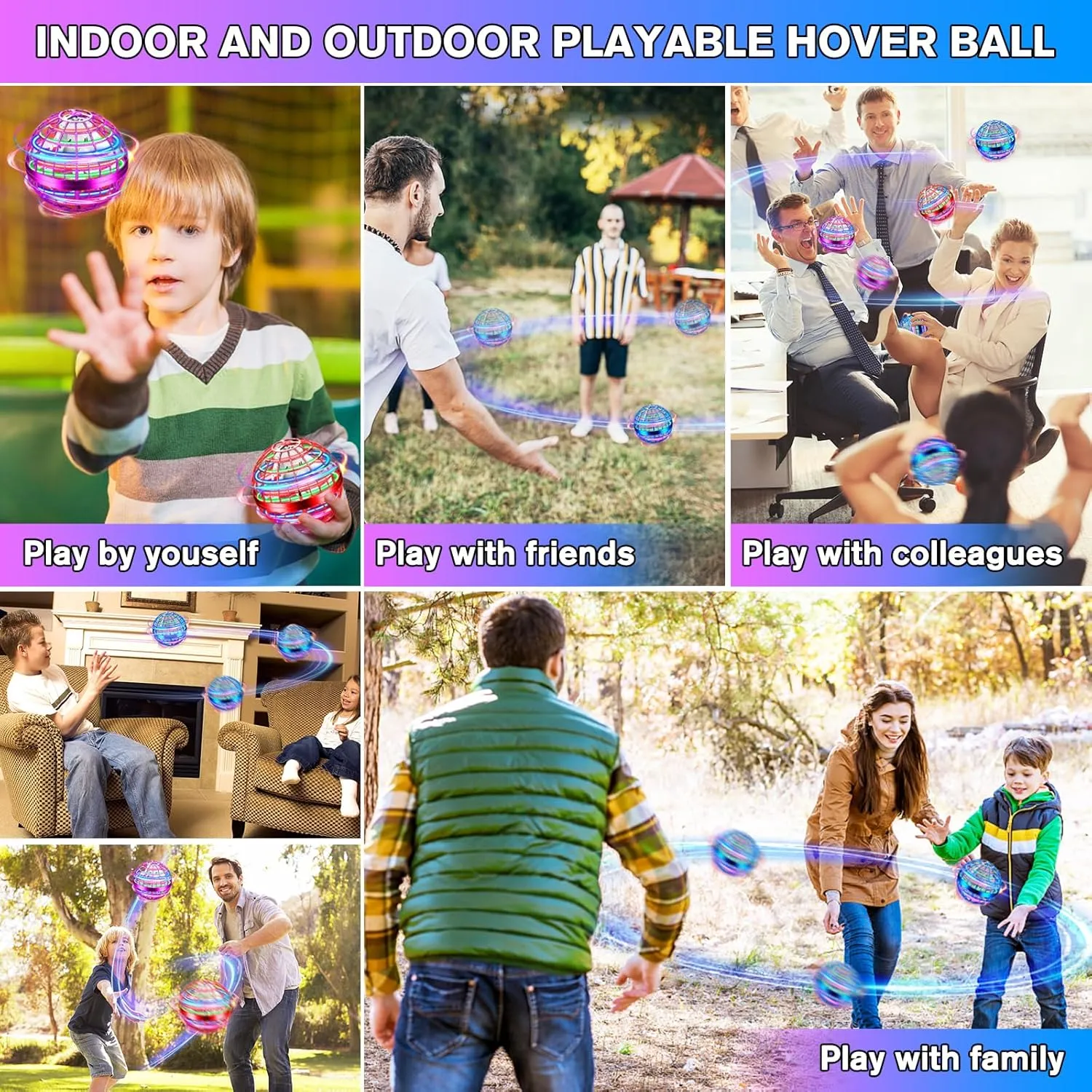 Flying Orb Ball Toy 2 Pack,Hand Controlled Mini Drone for Kids,Galactic Fidget Flying Spinner Flying Orb with Lights,Christmas Birthday Gift Cool for Boys Girls 6 7 8 9 10  Year Old（Blue & Red）