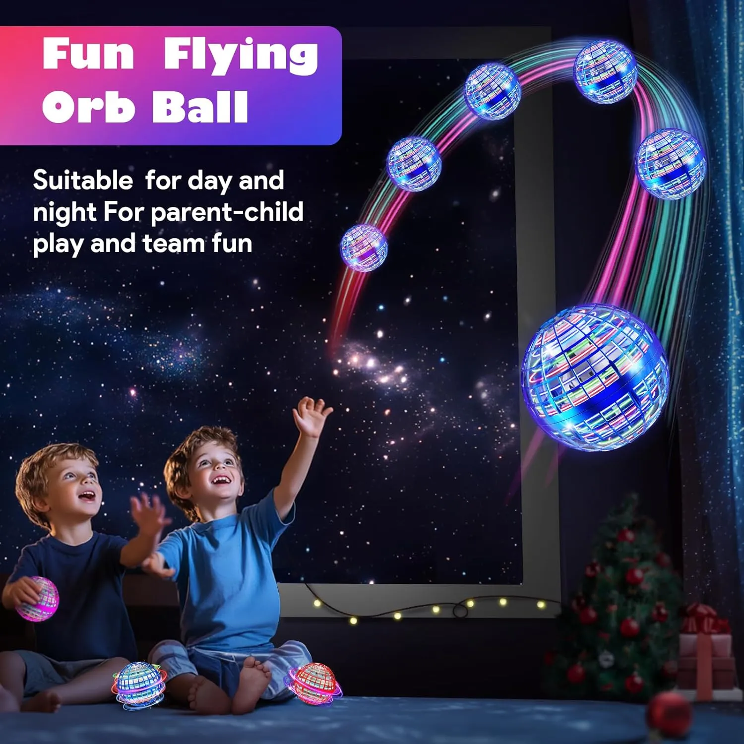 Flying Orb Ball Toys-2024 Upgraded Galaxy Ball Boomerang Hover Ball Soaring Hover Magic Ball Galactic Spinner Drone Kids Adults Cool Outdoor RGB Toy Gifts for 6 7 8 9 10  Year Old Boys Girls-Blue