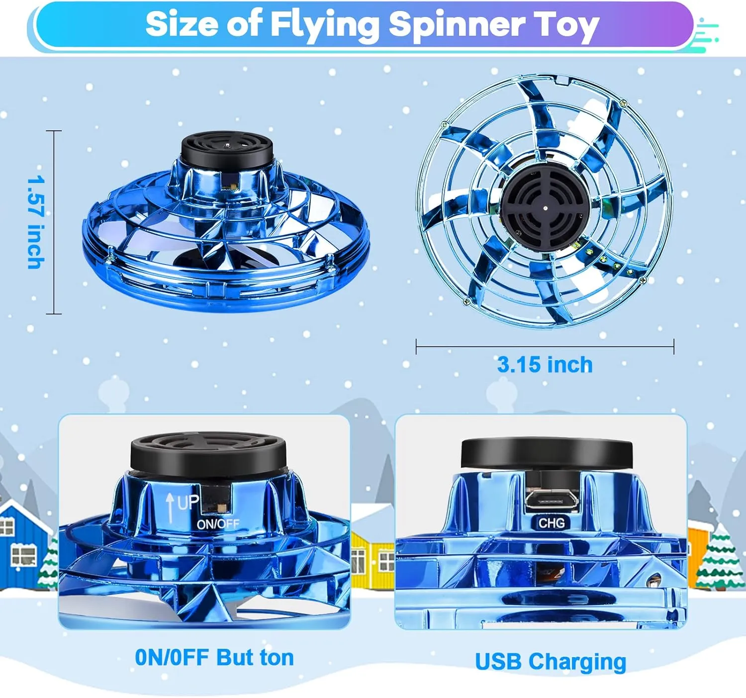 Flying Spinner Mini Drone,Hand Controlled Drone Flying Toy Fly UFO Magic Flying Fidget Spinner with Lights,Christmas Birthday Gifts for Kids (Acrylonitrile Butadiene Styrene (ABS), Blue&Red)