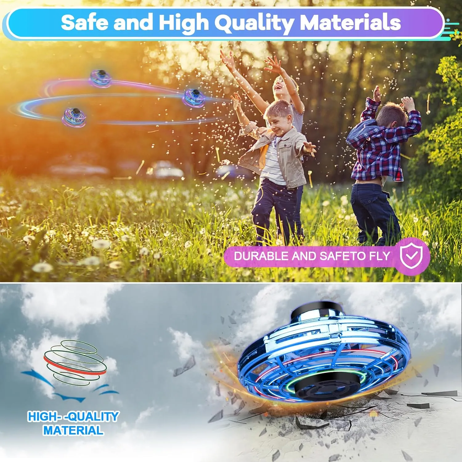 Flying Spinner Mini Drone,Hand Controlled Drone Flying Toy Fly UFO Magic Flying Fidget Spinner with Lights,Christmas Birthday Gifts for Kids (Acrylonitrile Butadiene Styrene (ABS), Blue&Red)