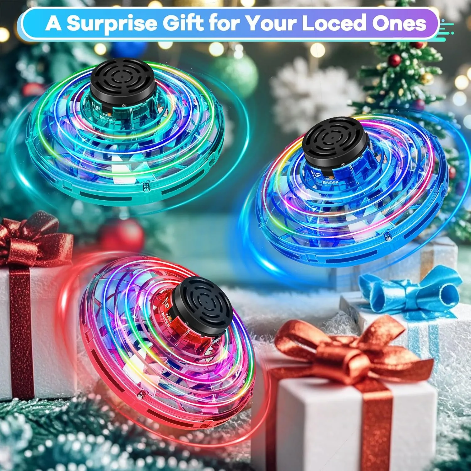 Flying Spinner Mini Drone,Hand Controlled Drone Flying Toy Fly UFO Magic Flying Fidget Spinner with Lights,Christmas Birthday Gifts for Kids (Acrylonitrile Butadiene Styrene (ABS), Blue&Red)