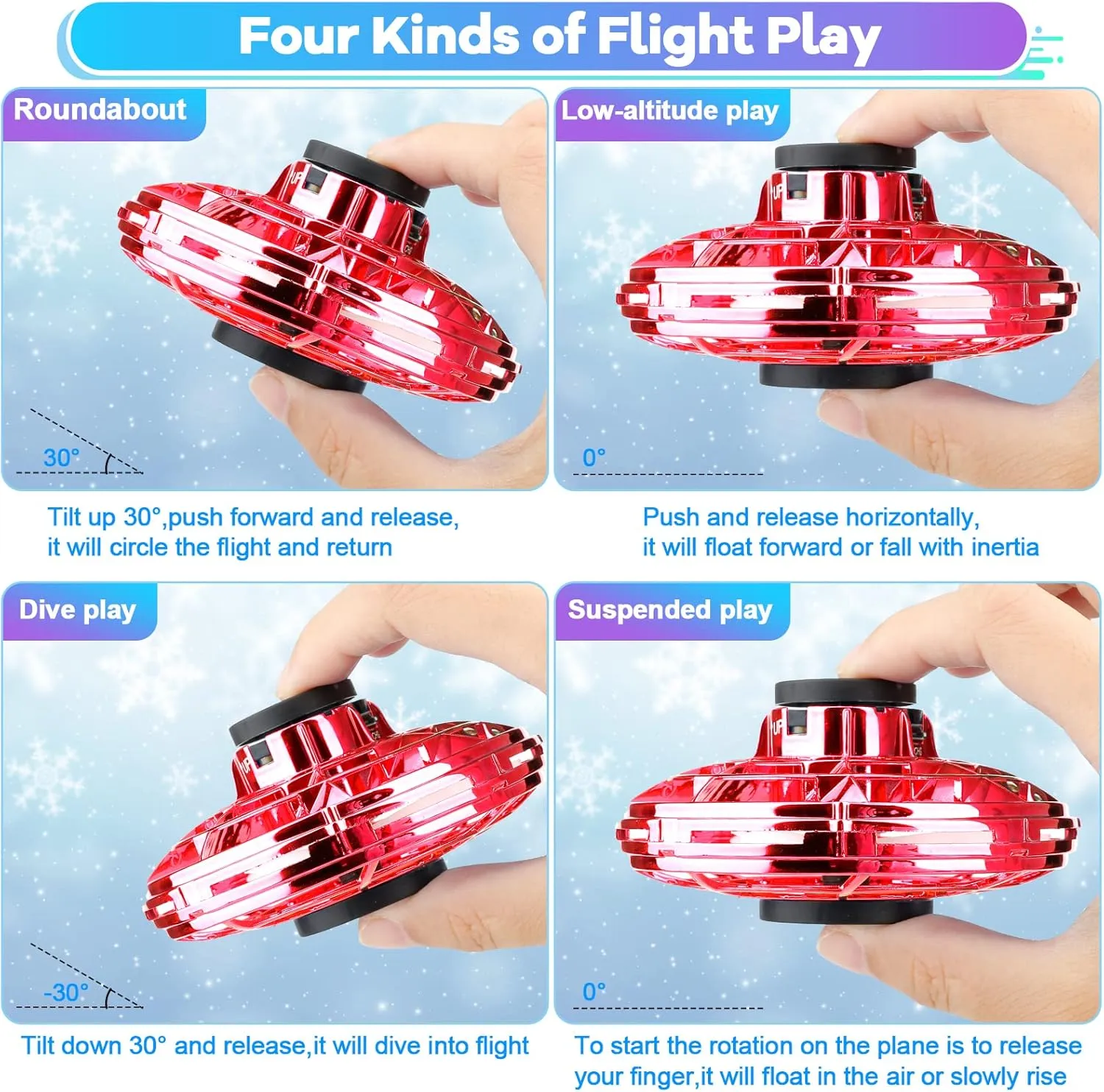 Flying Spinner Mini Drone,Hand Controlled Drone Flying Toy Fly UFO Magic Flying Fidget Spinner with Lights,Christmas Birthday Gifts for Kids (Acrylonitrile Butadiene Styrene (ABS), Blue&Red)