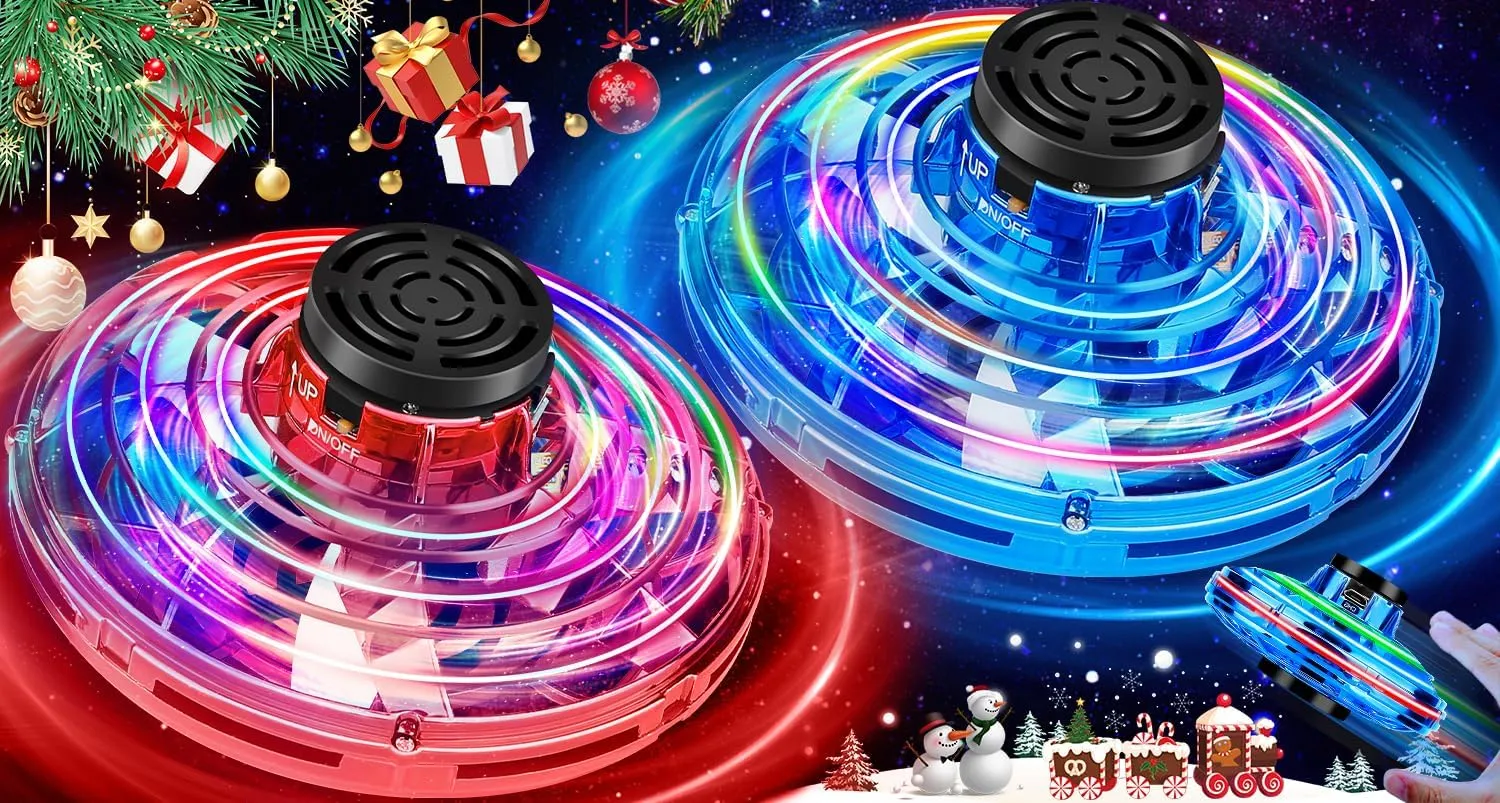 Flying Spinner Mini Drone,Hand Controlled Drone Flying Toy Fly UFO Magic Flying Fidget Spinner with Lights,Christmas Birthday Gifts for Kids (Acrylonitrile Butadiene Styrene (ABS), Blue&Red)