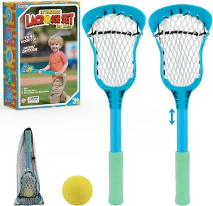 Foayex Adjustable Kids Lacrosse Sticks Set with Soft Ball & Mesh Bag, Pool Toys Beach Games Yard Games, Mini Lacrosse Sticks Gifts for Toddler Boys Girls Ages 3 