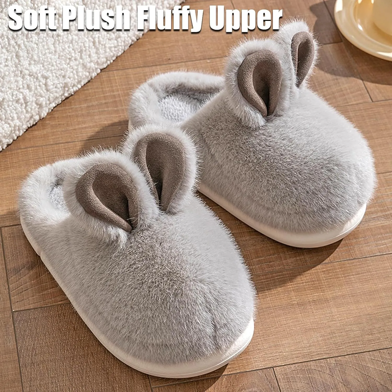 FOCUSIN Bunny Slippers for Women Cute Animal Slippers, Fluffy Bear House Slippers Soft Cozy Plush Shoes Non Slip for Home Indoor Outdoor