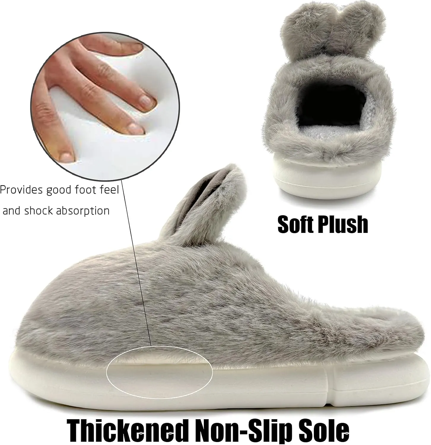 FOCUSIN Bunny Slippers for Women Cute Animal Slippers, Fluffy Bear House Slippers Soft Cozy Plush Shoes Non Slip for Home Indoor Outdoor