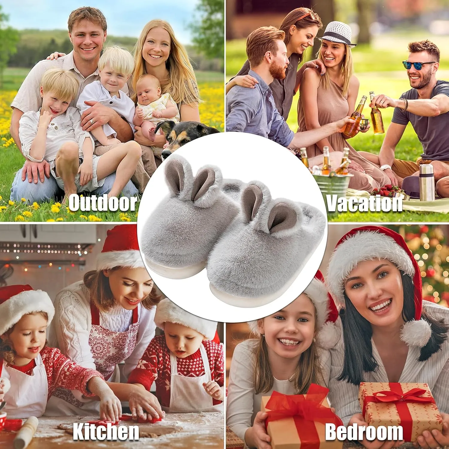 FOCUSIN Bunny Slippers for Women Cute Animal Slippers, Fluffy Bear House Slippers Soft Cozy Plush Shoes Non Slip for Home Indoor Outdoor