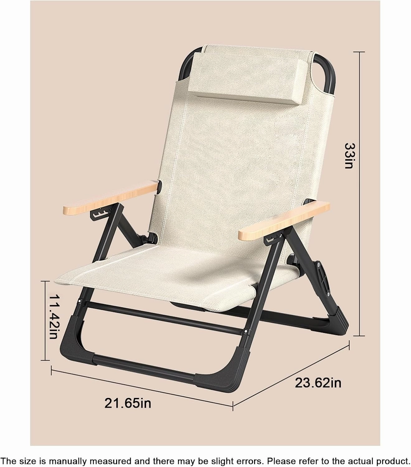Folding Chair, Reclining Chair, Lazy Chair, backrest Chair, Portable Camping Chair, Beach Chair, Fishing Stool(Color:Beige), 21.65inX23.62inX33in, 1687125