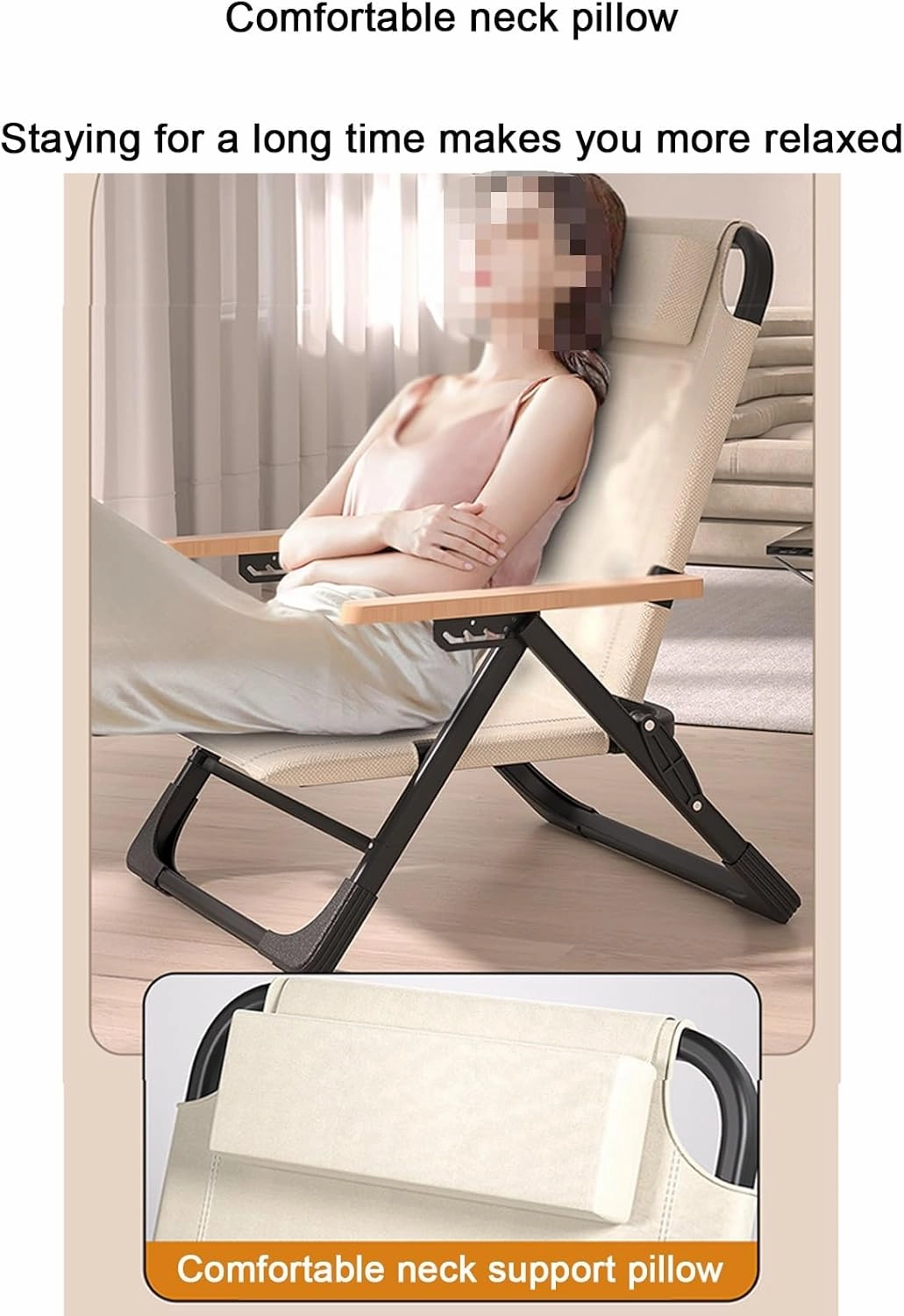 Folding Chair, Reclining Chair, Lazy Chair, backrest Chair, Portable Camping Chair, Beach Chair, Fishing Stool(Color:Beige), 21.65inX23.62inX33in, 1687125
