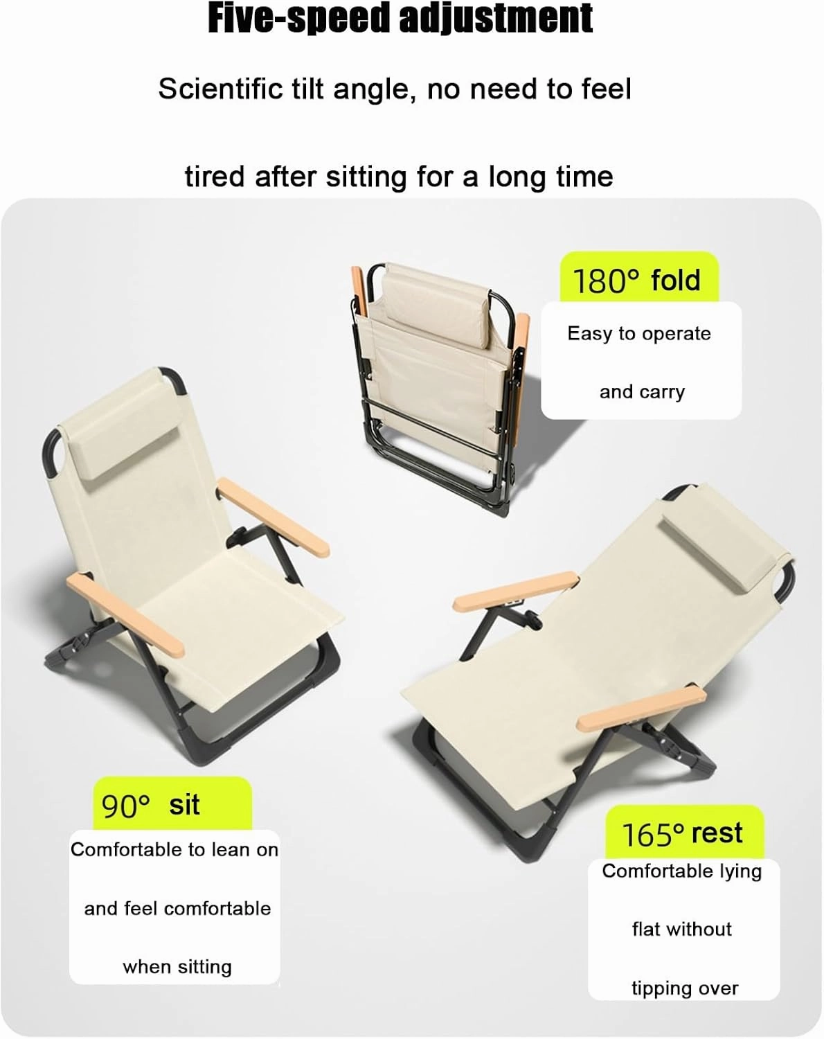 Folding Chair, Reclining Chair, Lazy Chair, backrest Chair, Portable Camping Chair, Beach Chair, Fishing Stool(Color:Beige), 21.65inX23.62inX33in, 1687125