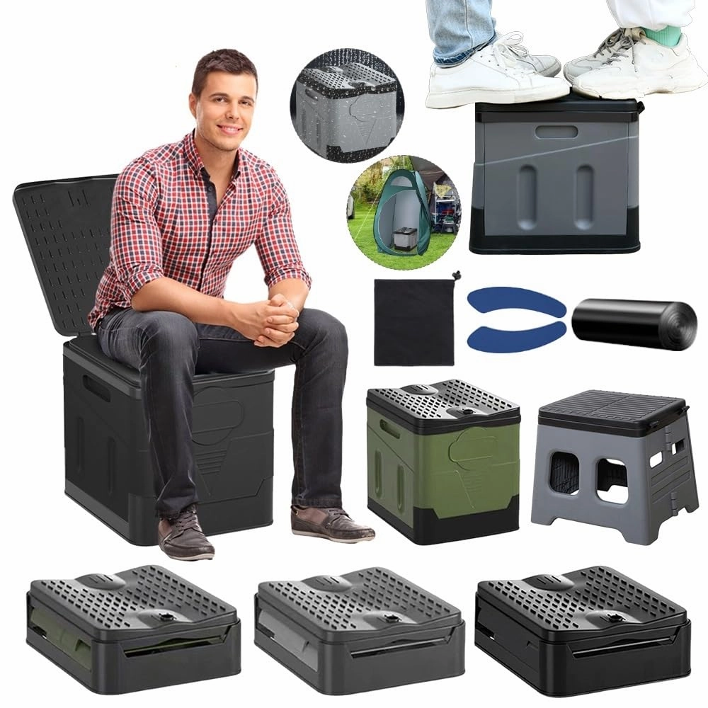 Folding Toilet Portable Collapsible Car Toilet Self-Driving Travel Emergency Toilet Anti-Odor Outdoor Toilet Portable Trash Can(Green-180 Degree)