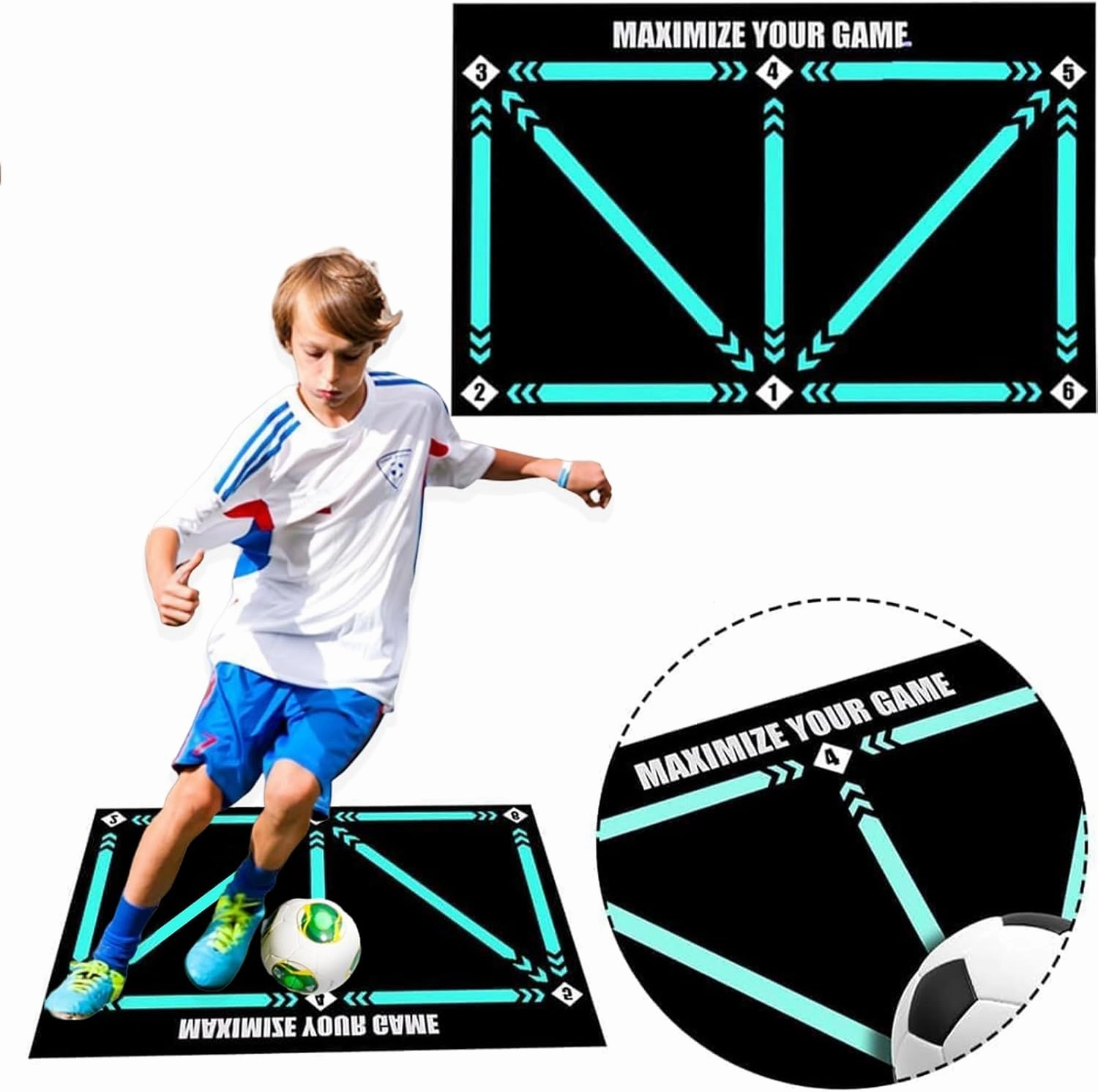 Football Footstep Training Mat, Soccer Training Mat, Soccer Train Mat for All Levels, Agility Footstep Training Mat, Non-Slip Silent Equipment for All Ages to Improve Speed, Strength and Coordination