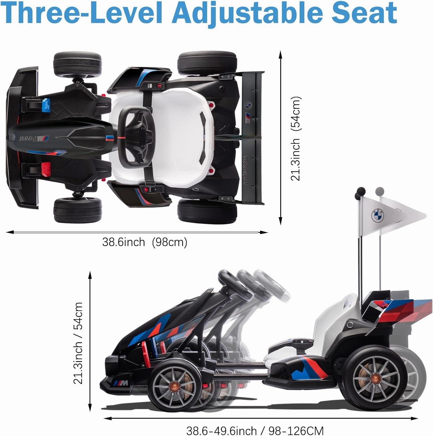 FORESEE 36V Licensed BMW Kids Electric Go Kart with Adjustable Seat, 7.5 MPH Drifting Car Battery Powered Ride On Go Kart with Lights, Max Load 132lbs, for 6 Years Old, Black