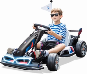 FORESEE 36V Licensed BMW Kids Electric Go Kart with Adjustable Seat, 7.5 MPH Drifting Car Battery Powered Ride On Go Kart with Lights, Max Load 132lbs, for 6 Years Old, Black