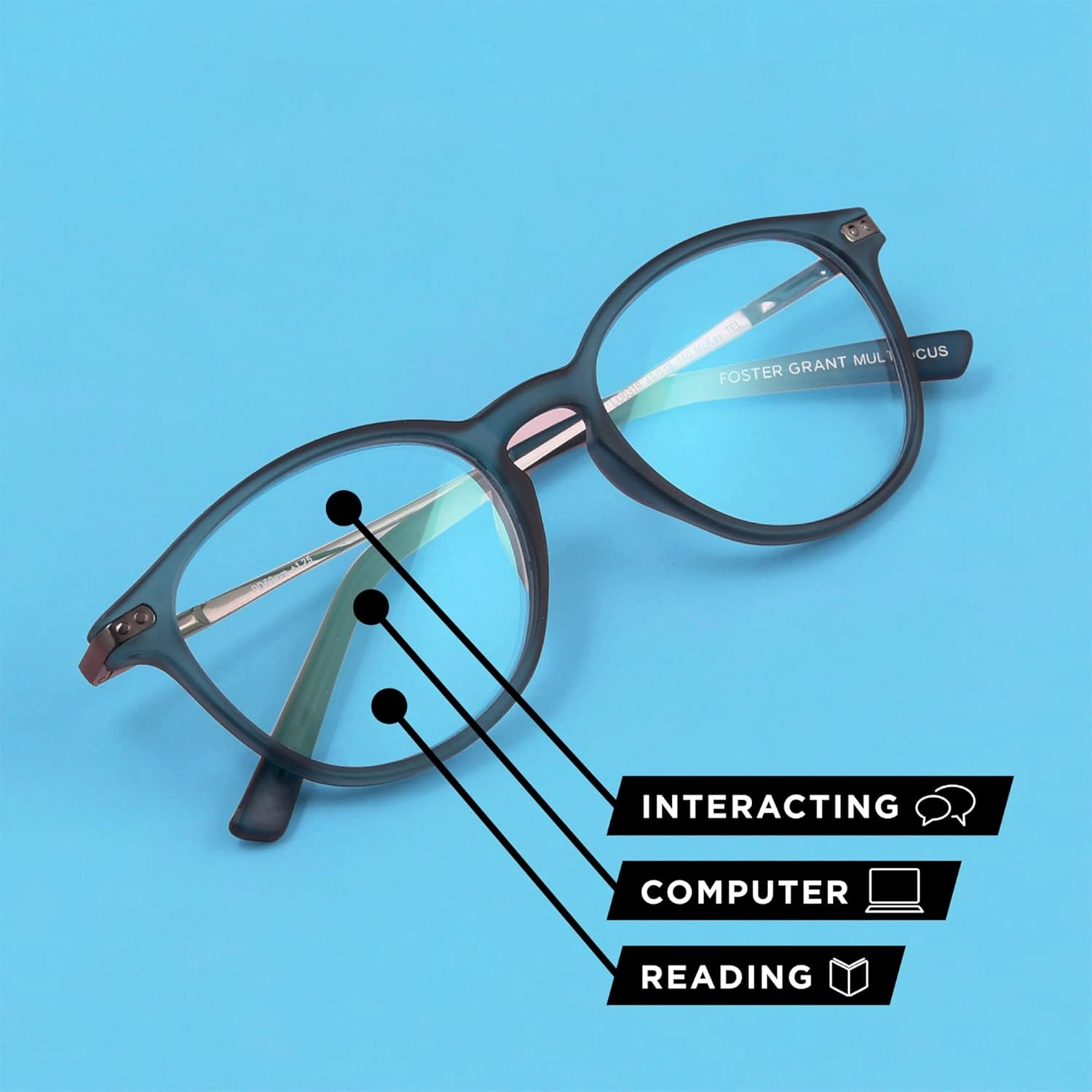 Foster Grant Men's Sawyer Multifocus Reading Glasses Rectangular