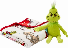 Franco Bedding Christmas Holiday Super Soft Plush Cuddle Buddy, 40 in x 50 in, Grinch & Max Throw   Pillow Set