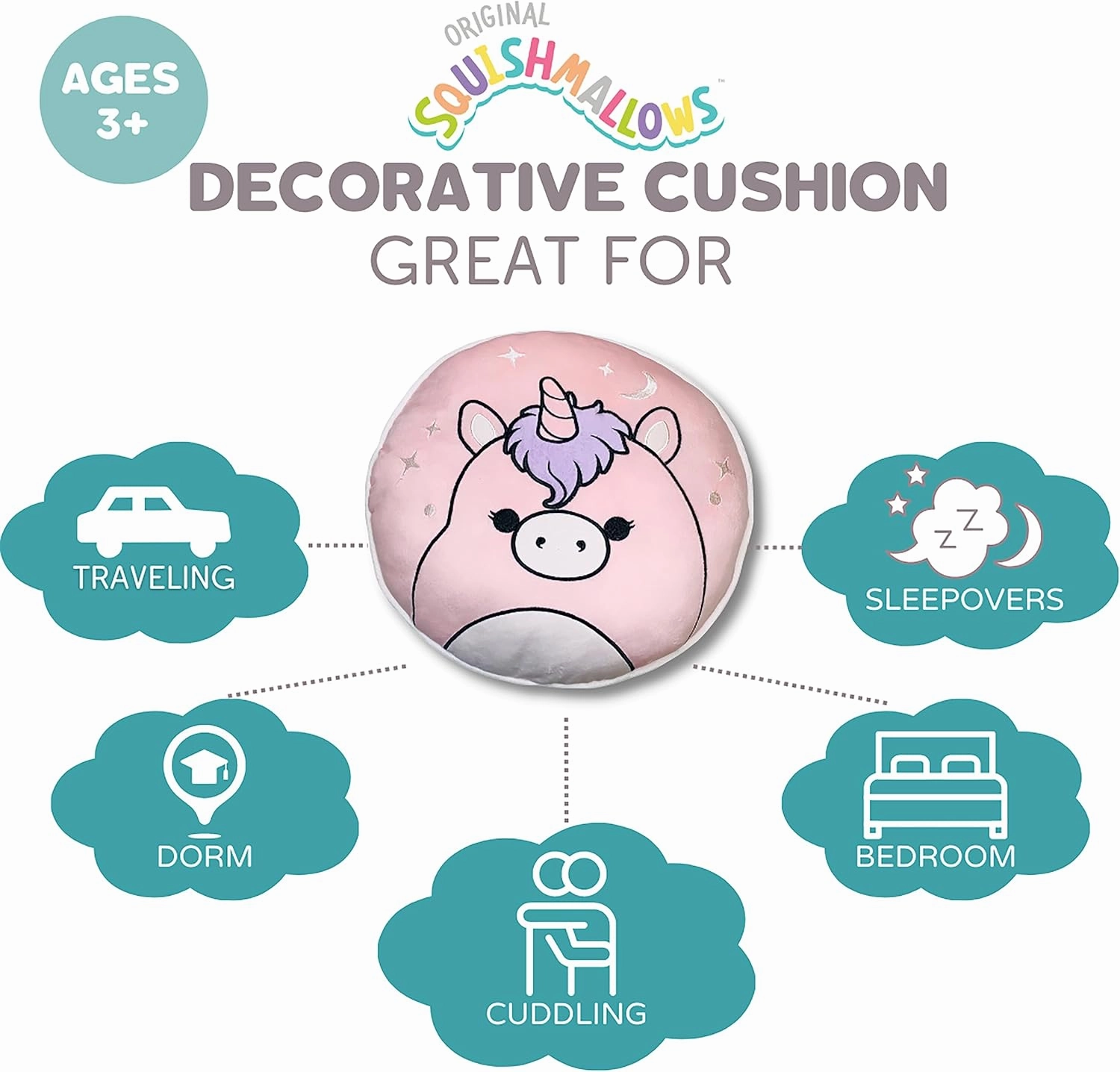 Franco Bedding Super Soft Plush Decorative Throw Cuddle Pillow (100% Officially Licensed Product), One Size, Squishmallows