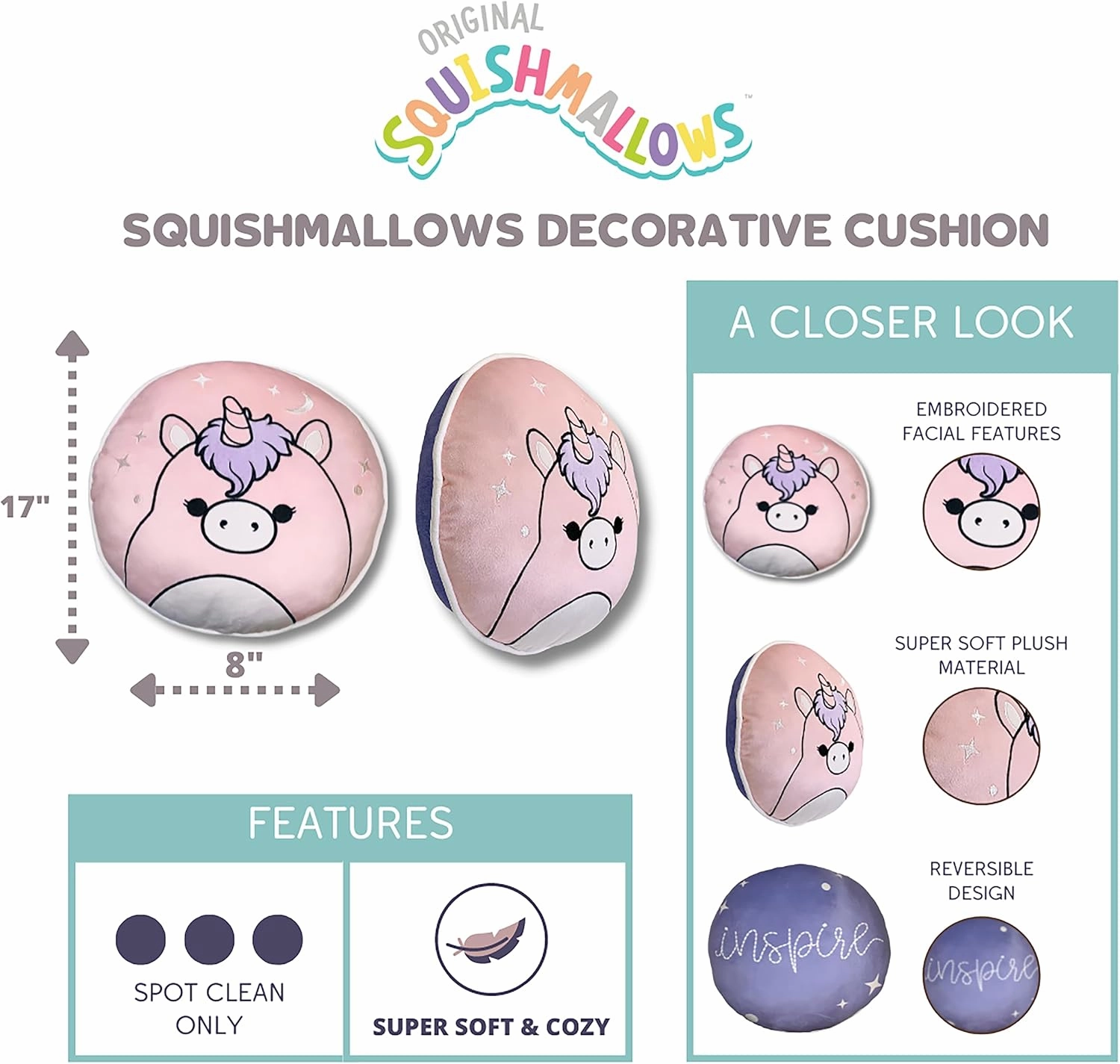 Franco Bedding Super Soft Plush Decorative Throw Cuddle Pillow (100% Officially Licensed Product), One Size, Squishmallows