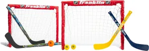 Franklin Sports - NHL Kids Folding Hockey Goals Set - (2) Street Hockey & Knee Hockey Goals - (2) Adjustable Youth Hockey Sticks, (2) Knee Hockey Sticks, (2) Mini Hockey Balls   (1) Street Hockey Ball