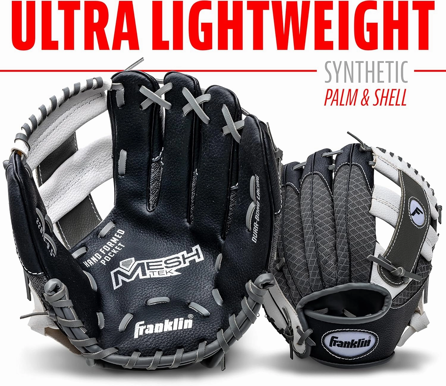 Franklin Sports Kids Baseball Glove   Ball Sets - Meshtek Youth Teeball Gloves for Kids   Toddlers - Left   Right Hand Throw Mitts   Glove Sets with Foam Balls - Boys   Girls Gloves - 9.5" Inch