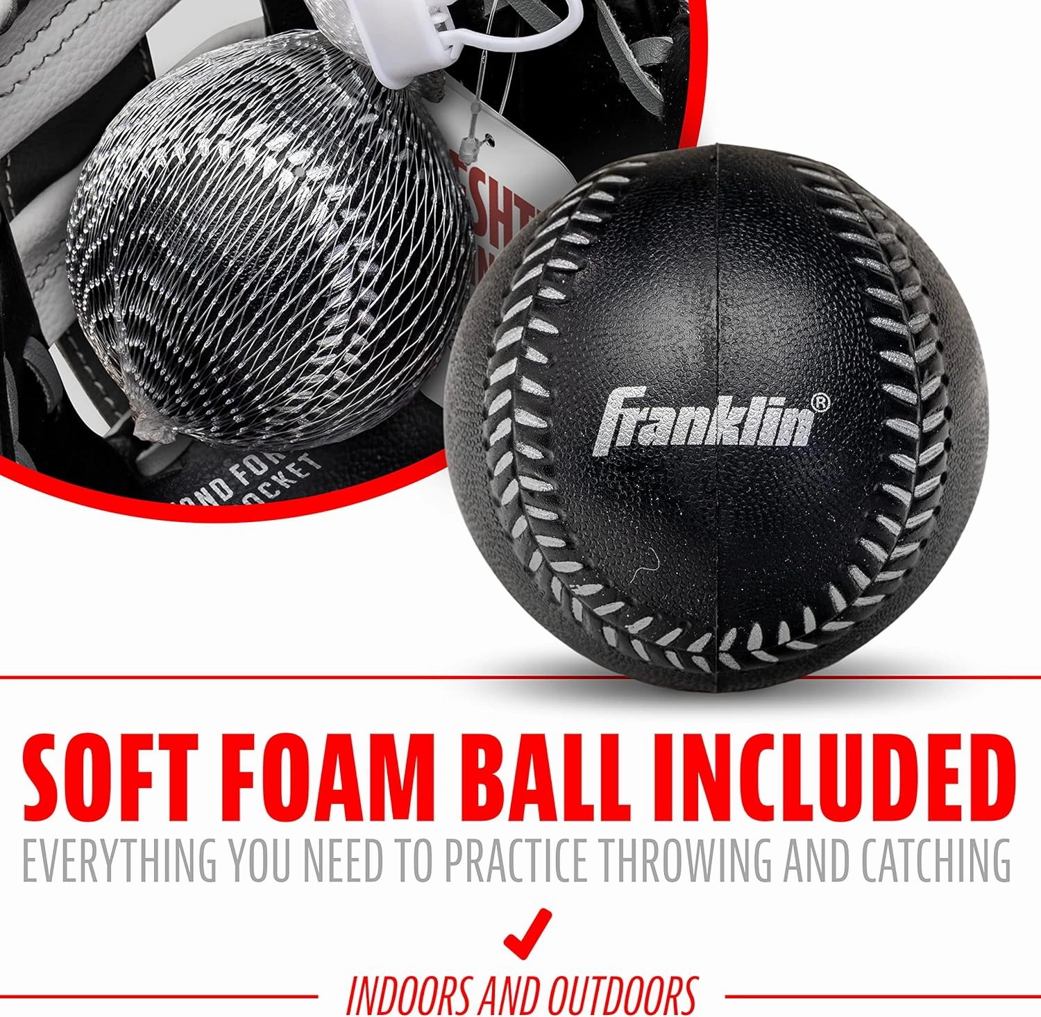 Franklin Sports Kids Baseball Glove   Ball Sets - Meshtek Youth Teeball Gloves for Kids   Toddlers - Left   Right Hand Throw Mitts   Glove Sets with Foam Balls - Boys   Girls Gloves - 9.5" Inch