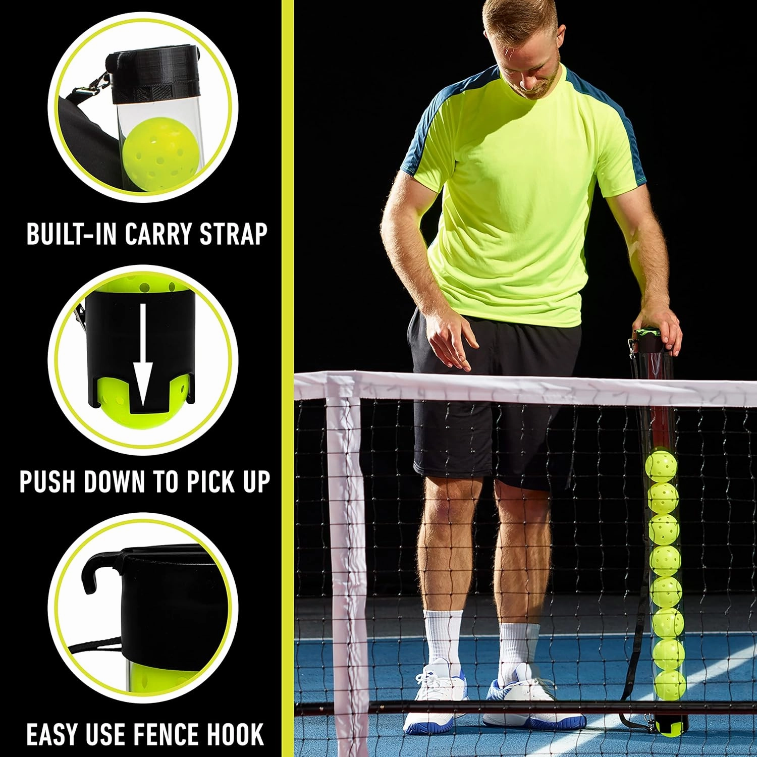 Franklin Sports Pickleball, Tennis   Padel Ball Hopper Tubes - (15) Tennis/Padel Ball   (13) Pickleball Picker Upper Tubes - Quick Pickup   Storage - Balls Not Included