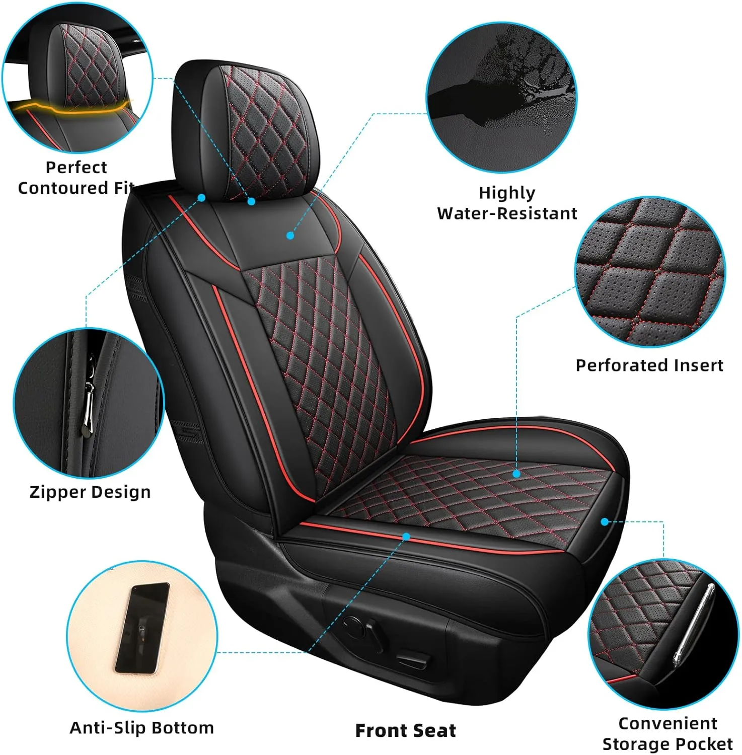 FREESOO Seat Covers for Dodge Ram 2019-2025 1500 Crew Cab New Body, Leather Seat Cover Limited Longhorn Rebel Laramie Big Horn Tradesman TRX Pickup Truck Accessories Black Red