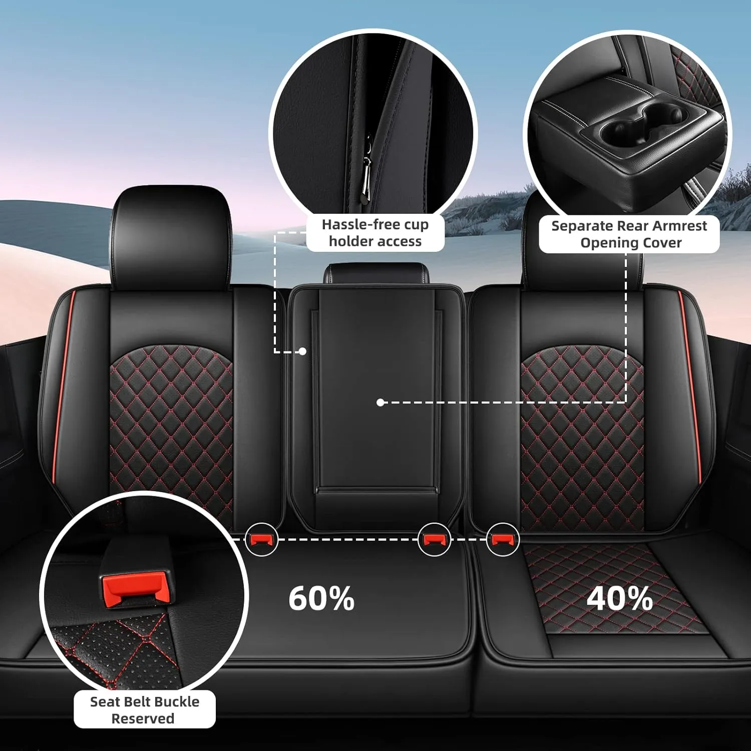 FREESOO Seat Covers for Dodge Ram 2019-2025 1500 Crew Cab New Body, Leather Seat Cover Limited Longhorn Rebel Laramie Big Horn Tradesman TRX Pickup Truck Accessories Black Red