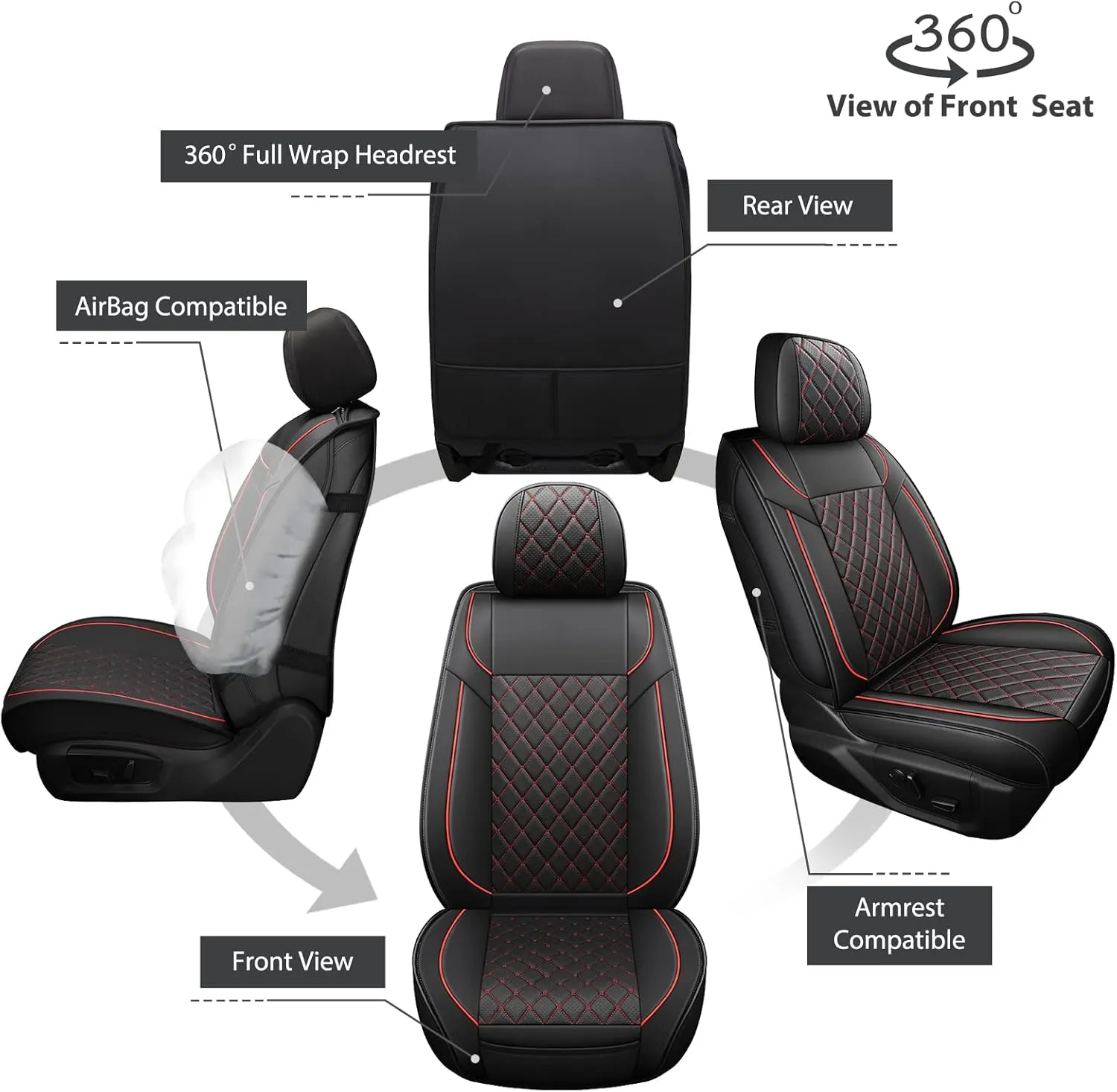 FREESOO Seat Covers for Dodge Ram 2019-2025 1500 Crew Cab New Body, Leather Seat Cover Limited Longhorn Rebel Laramie Big Horn Tradesman TRX Pickup Truck Accessories Black Red