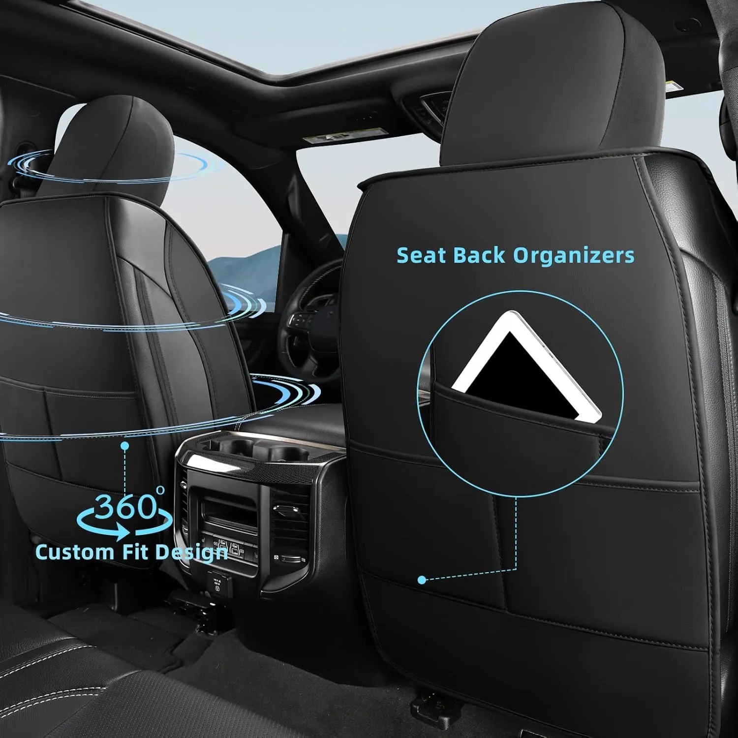 FREESOO Seat Covers for Dodge Ram 2019-2025 1500 Crew Cab New Body, Leather Seat Cover Limited Longhorn Rebel Laramie Big Horn Tradesman TRX Pickup Truck Accessories Black Red