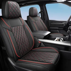 FREESOO Seat Covers for Dodge Ram 2019-2025 1500 Crew Cab New Body, Leather Seat Cover Limited Longhorn Rebel Laramie Big Horn Tradesman TRX Pickup Truck Accessories Black Red
