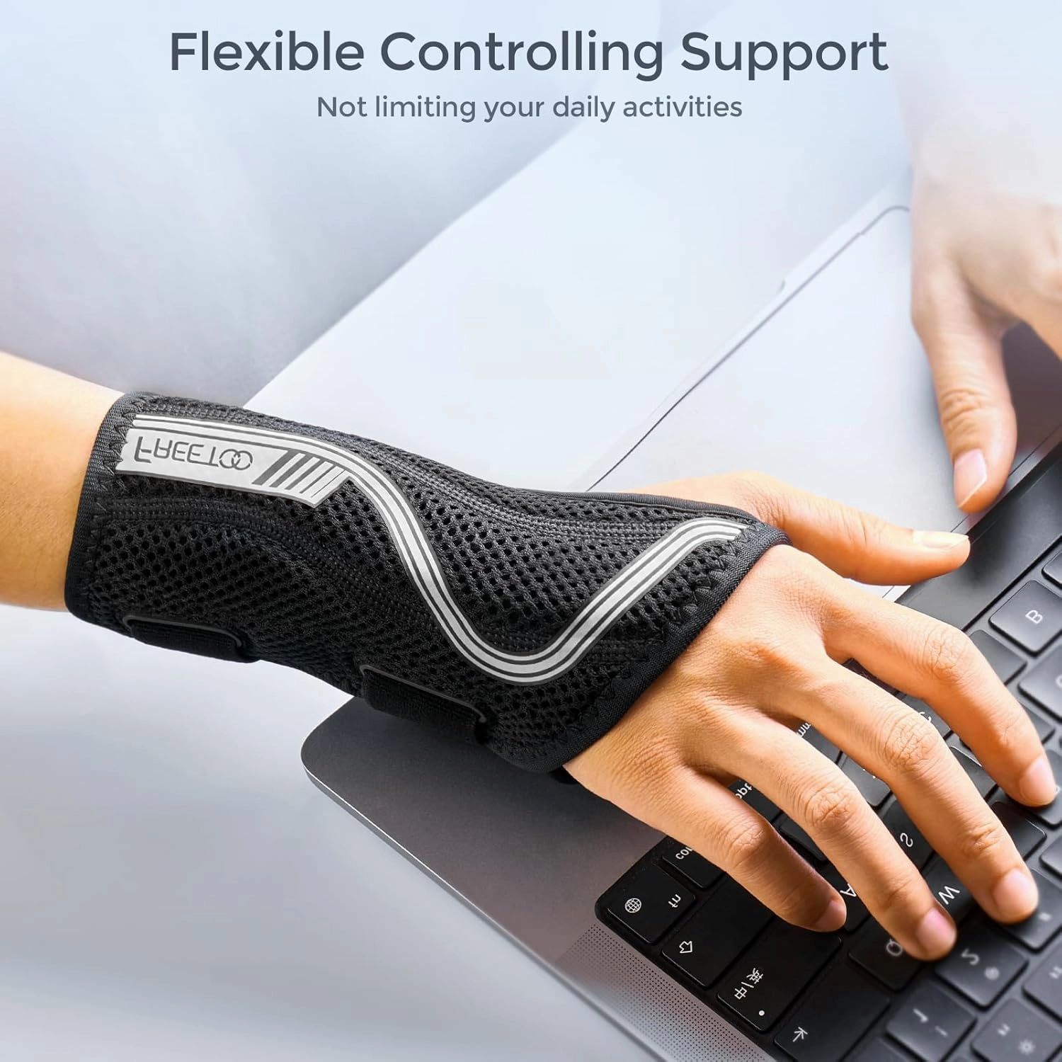 FREETOO Wrist Brace for Carpal Tunnel,[New Upgrade-Anatomically shaped] Adjustable Wrist Support Splint for Men and Women,Hand Brace for Pain Relief, Tendinitis,Arthritis,Right Hand,Large,Black-Grey