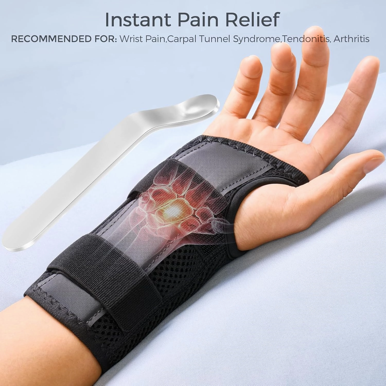 FREETOO Wrist Brace for Carpal Tunnel,[New Upgrade-Anatomically shaped] Adjustable Wrist Support Splint for Men and Women,Hand Brace for Pain Relief, Tendinitis,Arthritis,Right Hand,Large,Black-Grey