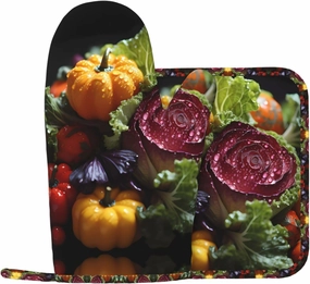 Fresh Cabbage Kitchen Insulation Pad Mitts 2 Pack, Kitchen Baking Pot Cover, Dinner Plate, Grill Protective Gloves and Insulation Pads